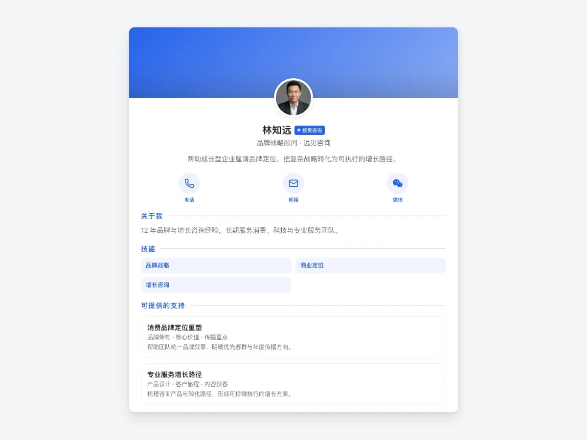 专业顾问数字名片模板预览